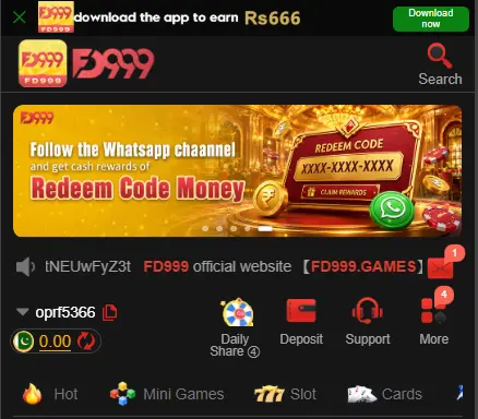 FD999 Game redeem code promotion and official website interface