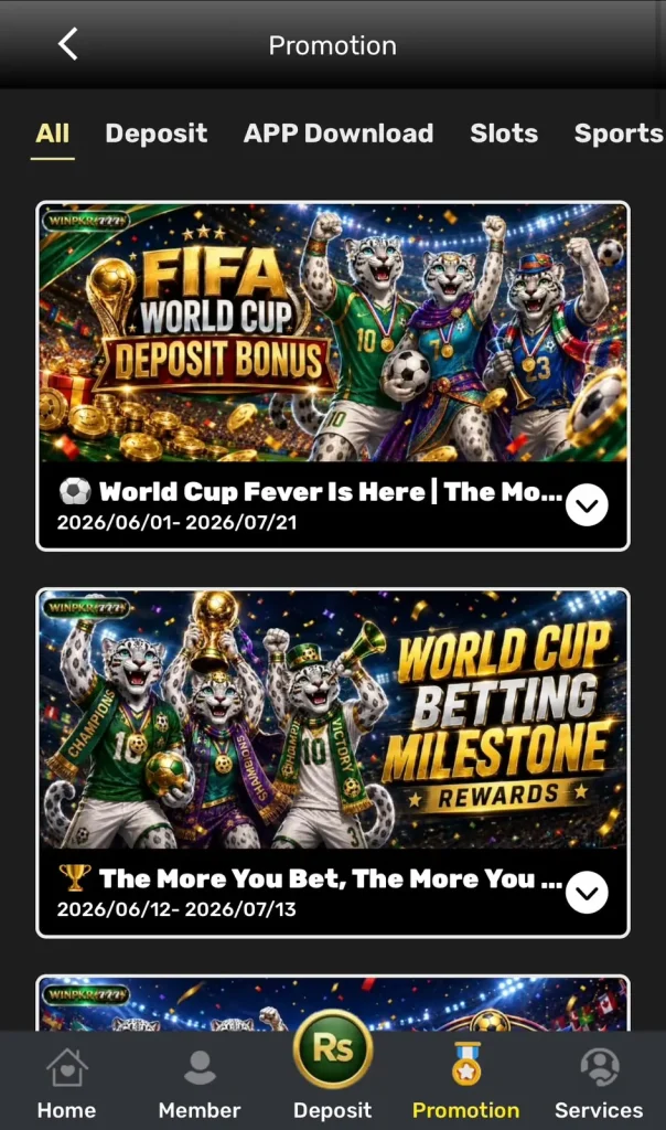 Win Pkr777 Game Promotion Screen World Cup Offers