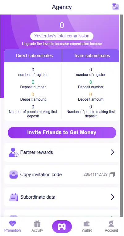 KK Win Game Agency Dashboard – Invite Friends to Get Money