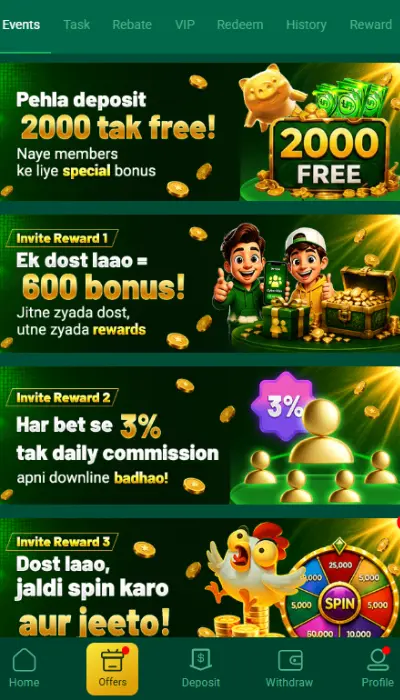 EU777 Game Bonuses Pakistan - First Deposit 2000 Free Referral Commission and Spin Rewards
